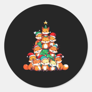 Fox Christmas Tree Xmas Girls Boys Funny Santa  Classic Round Sticker