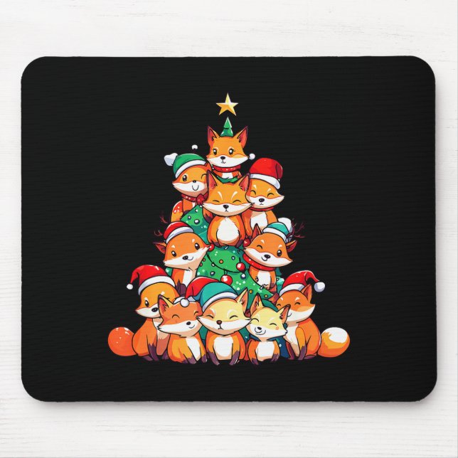 Fox Christmas Tree Xmas Girls Boys Funny Santa  Mouse Pad (Front)