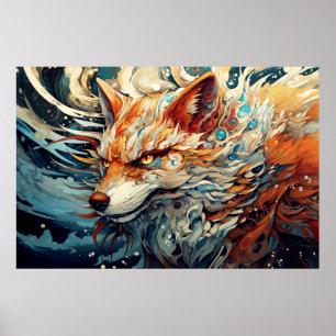 Fox Colourful Animal Enchanting Abstract  Poster