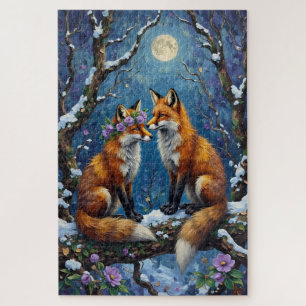 Fox Couple Affectionate Intertwined Tails Jigsaw Puzzle