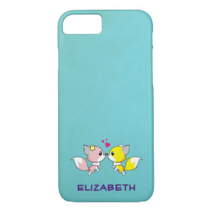Fox Couple Kissing with Little Hearts Personalised Case-Mate iPhone Case