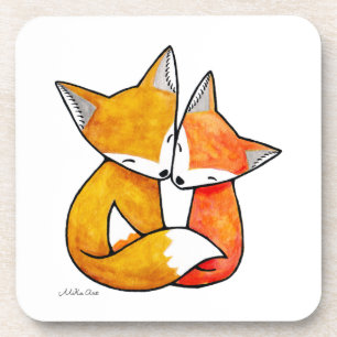 Fox Couple Snuggling Original Watercolor Art  Coaster