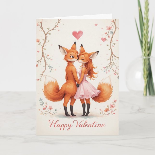 Fox Couple Valentine Cute Woodland Valentines  Card (Front)