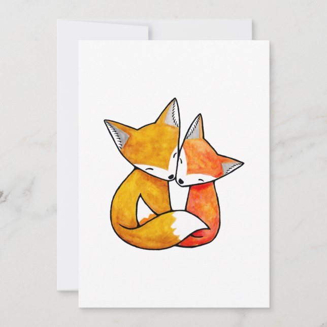 Fox Couple Wedding Invitation Cute Woodland Foxes (Front)