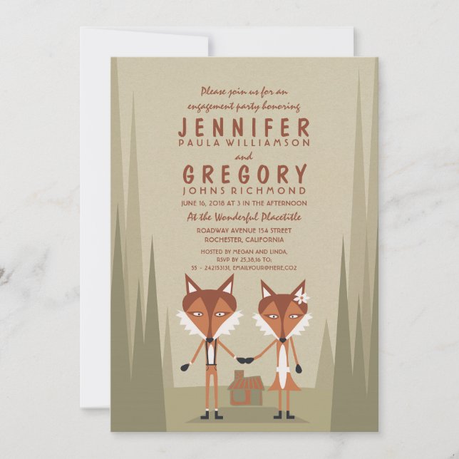 Fox Couple Woodland Engagement Party Invitation (Front)