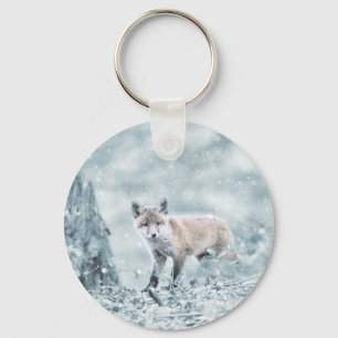 Fox Cub in the Snow Key Ring