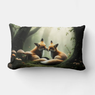 Fox Cuddle in Misty Forest  Lumbar Cushion