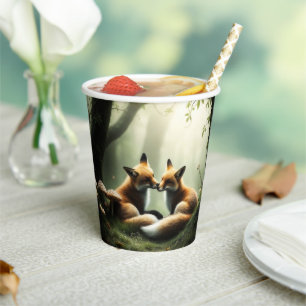 Fox Cuddle in Misty Forest Paper Cups