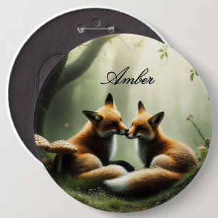 Fox Cuddle in Misty Forest Personalised  6 Cm Round Badge