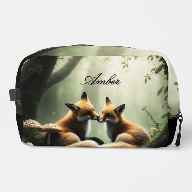 Fox Cuddle in Misty Forest Personalised  Dopp Kit (Front)