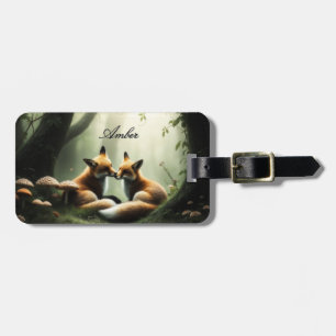 Fox Cuddle in Misty Forest Personalised Luggage Tag