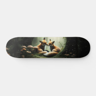 Fox Cuddle in Misty Forest Skateboard
