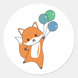 Fox Cute Animals Flies Balloons Children Classic Round Sticker