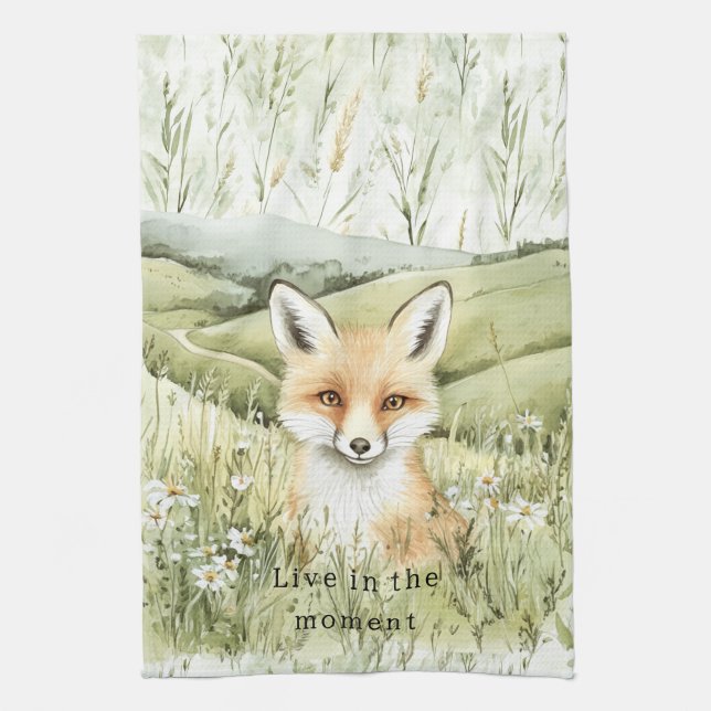 Fox Daisy Flowers Tea Towel (Vertical)