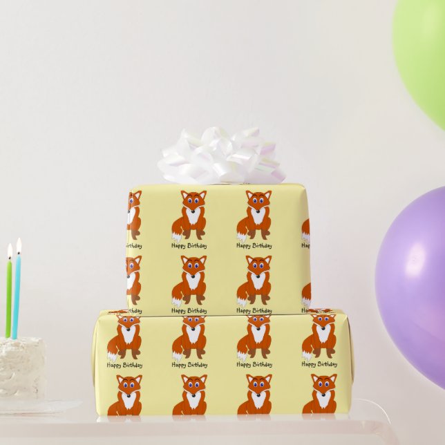 Fox Design Any Background Colour Birthday Gift Wrapping Paper (Party Gifts)