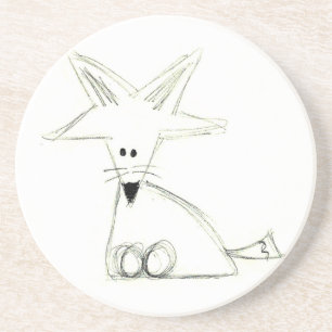 fox doodle black white grey simple kids drawing coaster