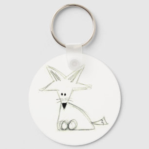 fox doodle black white grey simple kids drawing key ring