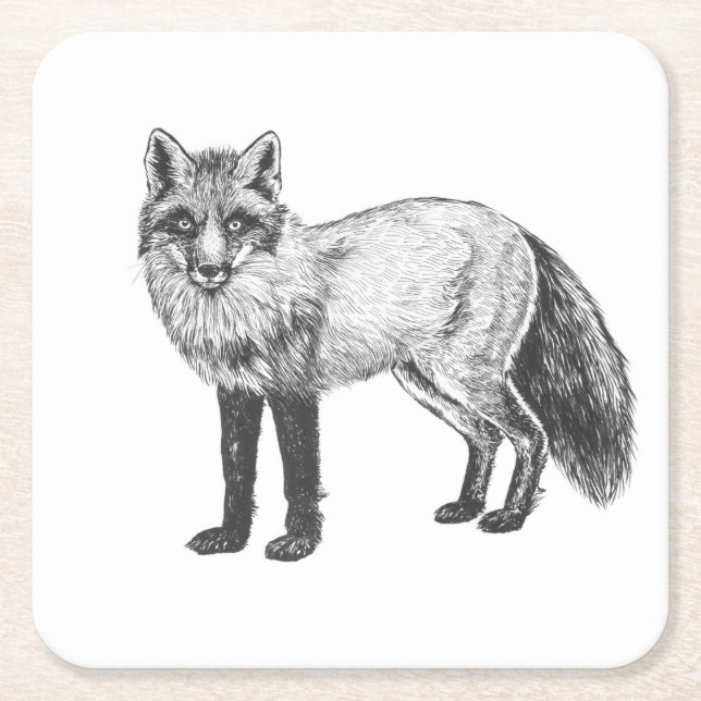 Fox drawing square paper coaster (Front)