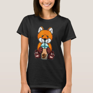Fox Drinking Bubble Tea Cute Animals With Boba Tea T-Shirt