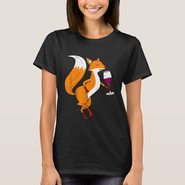 Fox Drinking Wine Shirt Cocktail Animal Funny Drun (Front)