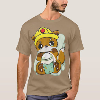 Fox Drinks Boba Bubble Tea For Construction Worker T-Shirt