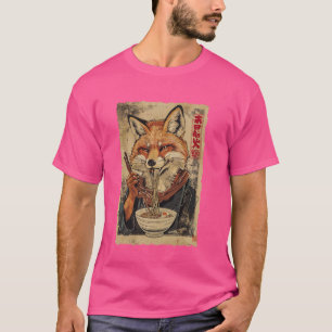 Fox Eating Ramen Noodles Japanese Woodblock Ukiyoe T-Shirt