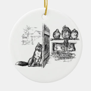 Fox Eavesdropping on Chickens Ceramic Tree Decoration