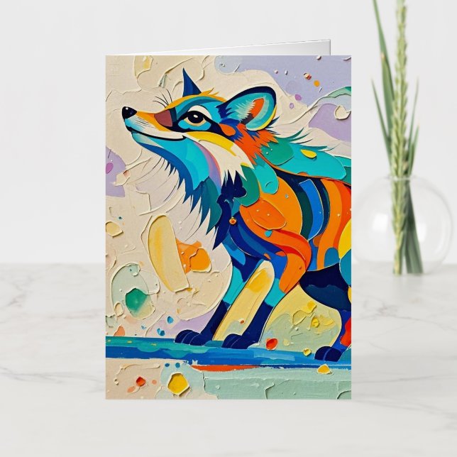 Fox Expressive abstract animal art design  Foil Greeting Card (Front)