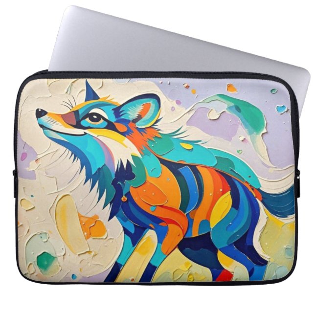Fox Expressive abstract animal art design  Laptop Sleeve (Front)