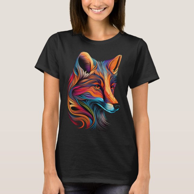 Fox Face Beautiful Colourful Artistic Animal T-Shirt (Front)