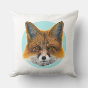 Fox face on pale blue - Painting in acrylic Cushion