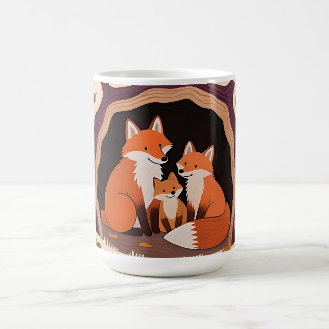 Fox Family Autumn Forest Den Coffee Mug (Center)