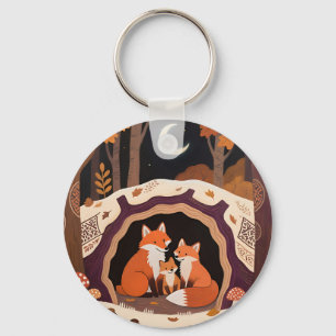 Fox Family Autumn Forest Den Key Ring