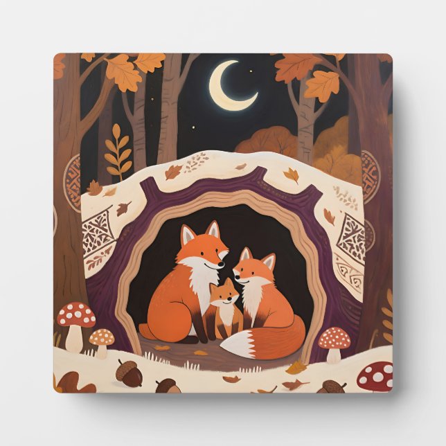 Fox Family Autumn Forest Den Plaque (Front)