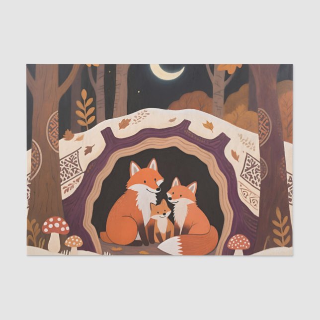 Fox Family Autumn Forest Den Tissue Paper (Front)