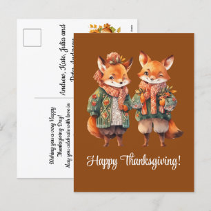 Fox Family Happy Thanksgiving Holiday Postcard