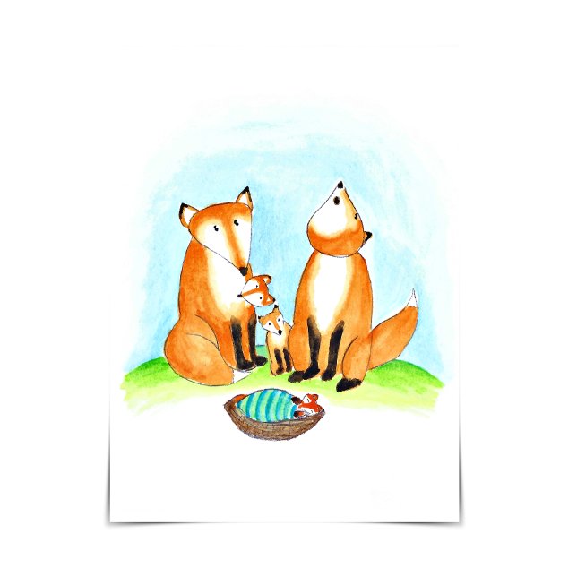 Fox Family New Baby Adoption Card (A fox family welcomes a new baby into their family.)