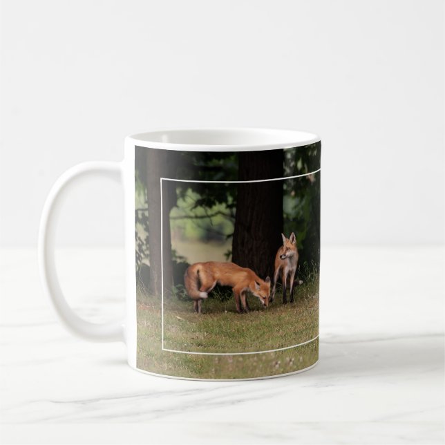 Fox Family Outing  White Border Coffee Mug (Left)