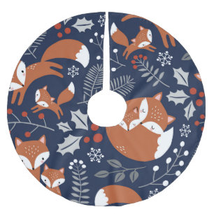 Fox family: vintage seamless pattern. brushed polyester tree skirt