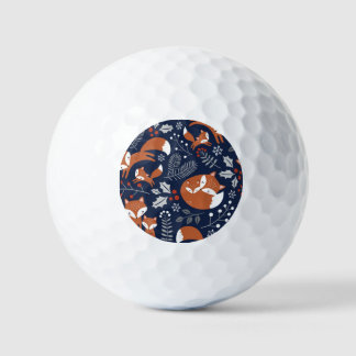 Fox family: vintage seamless pattern. golf balls