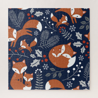 Fox family: vintage seamless pattern. jigsaw puzzle