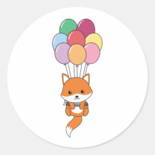Fox Flies Up With Colourful Balloons Classic Round Sticker