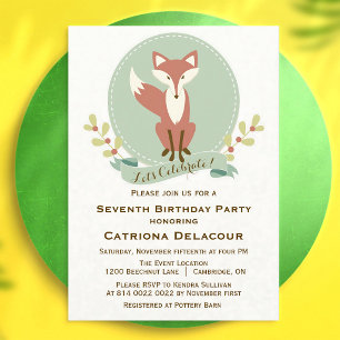Fox Floral Autumn Kids Birthday Invitation