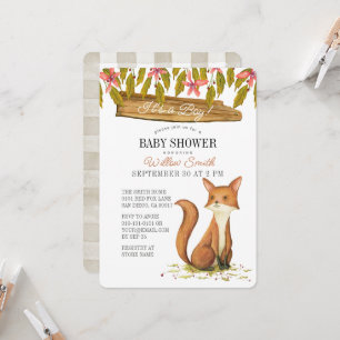 Fox Floral Wood Sign Fall/Autumn Boy Baby Shower Invitation