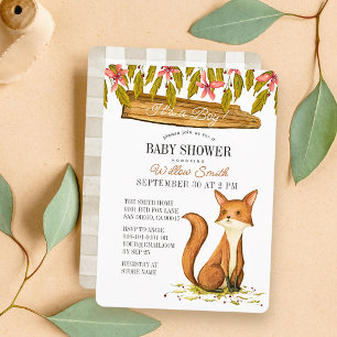 Fox Floral Wood Sign Fall/Autumn Boy Baby Shower Invitation