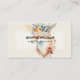Fox Flower Crown Watercolor Business Card