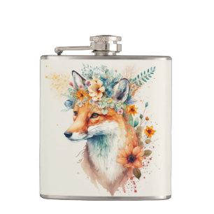 Fox Flower Crown Watercolor                        Hip Flask