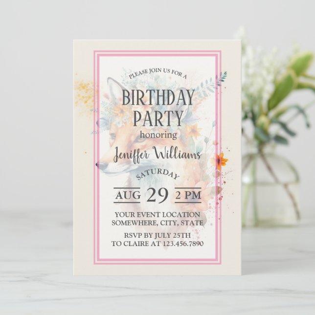 Fox Flower Crown Watercolor                        Invitation (Standing Front)