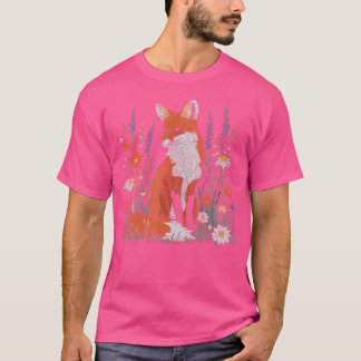 Fox Flowers Cottagecore Wild Floral Botanical Aest T-Shirt
