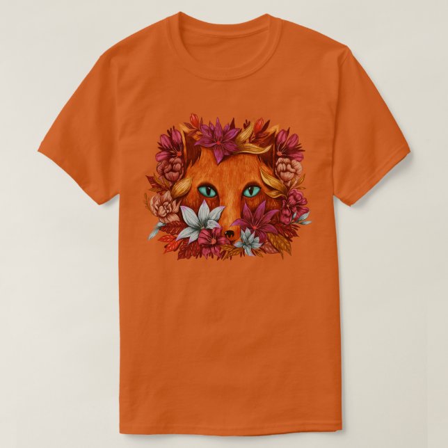 Fox Flowers Hand Drawn  T-Shirt (Design Front)